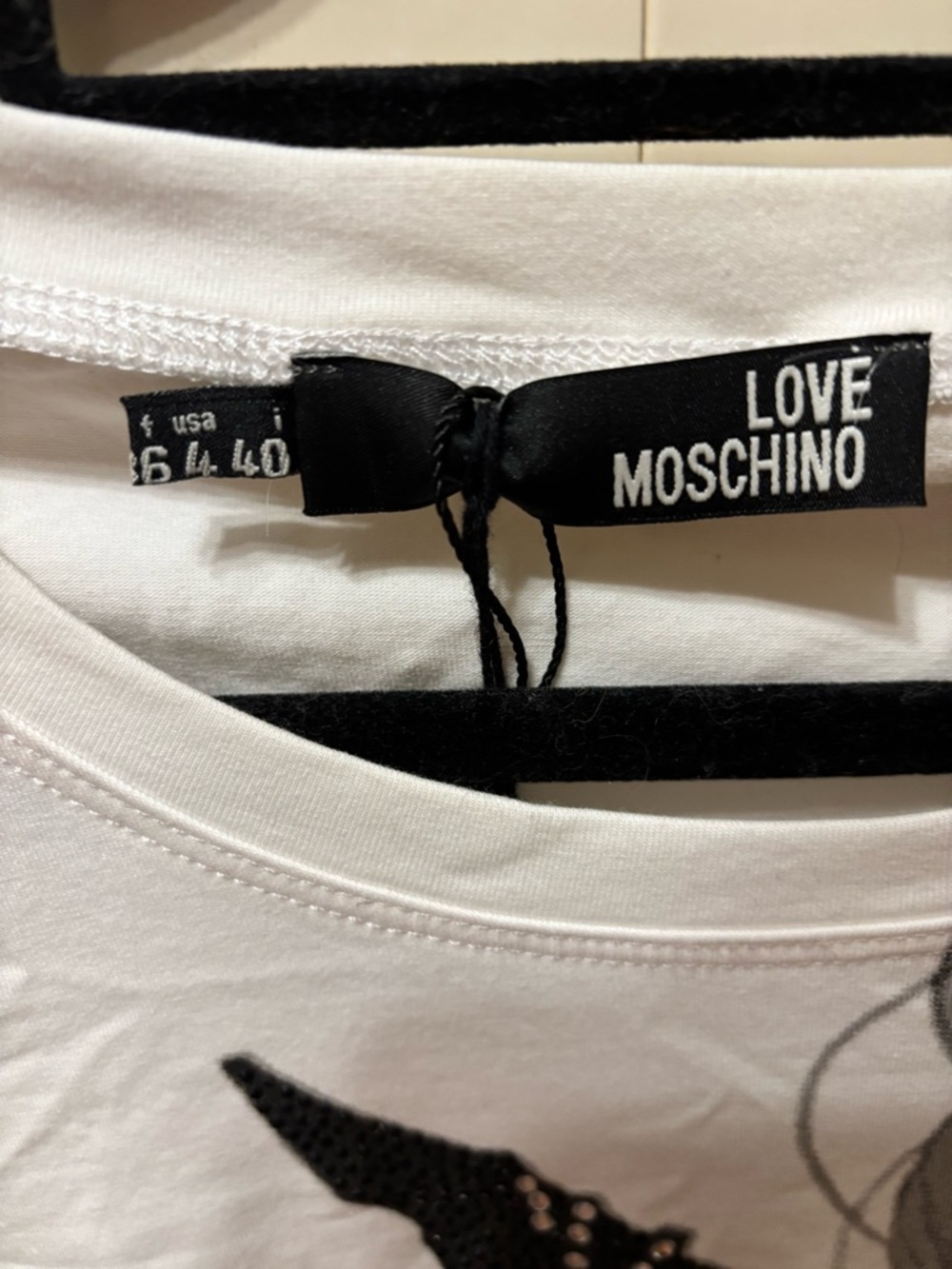 Moschino White Graphic Short Sleeve Tee with Red Accents - Picture 2 of 5